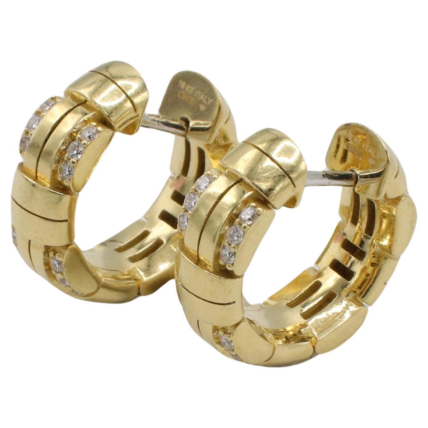 Modern Roberto Coin Veneto Natural Diamond 18 Karat Yellow Gold Woven Hoop Earrings