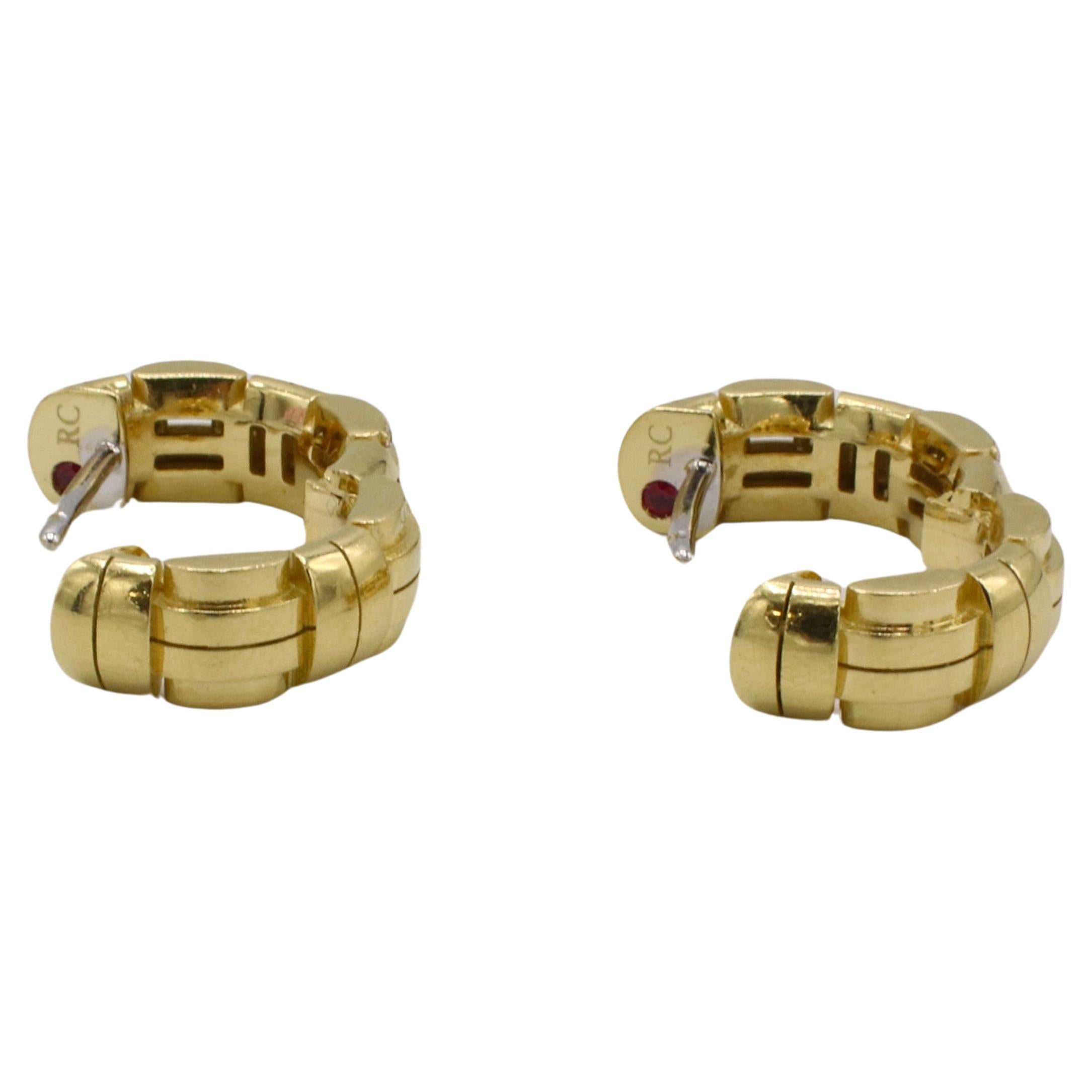 Roberto Coin Veneto Natural Diamond 18 Karat Yellow Gold Woven Hoop Earrings In Excellent Condition In  Baltimore, MD