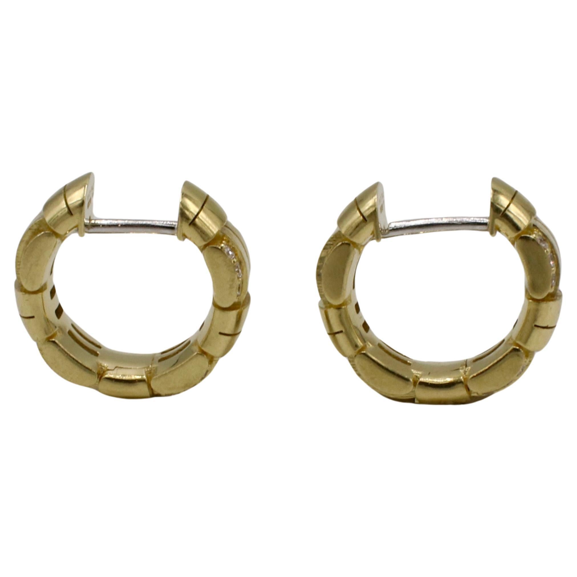 Women's Roberto Coin Veneto Natural Diamond 18 Karat Yellow Gold Woven Hoop Earrings