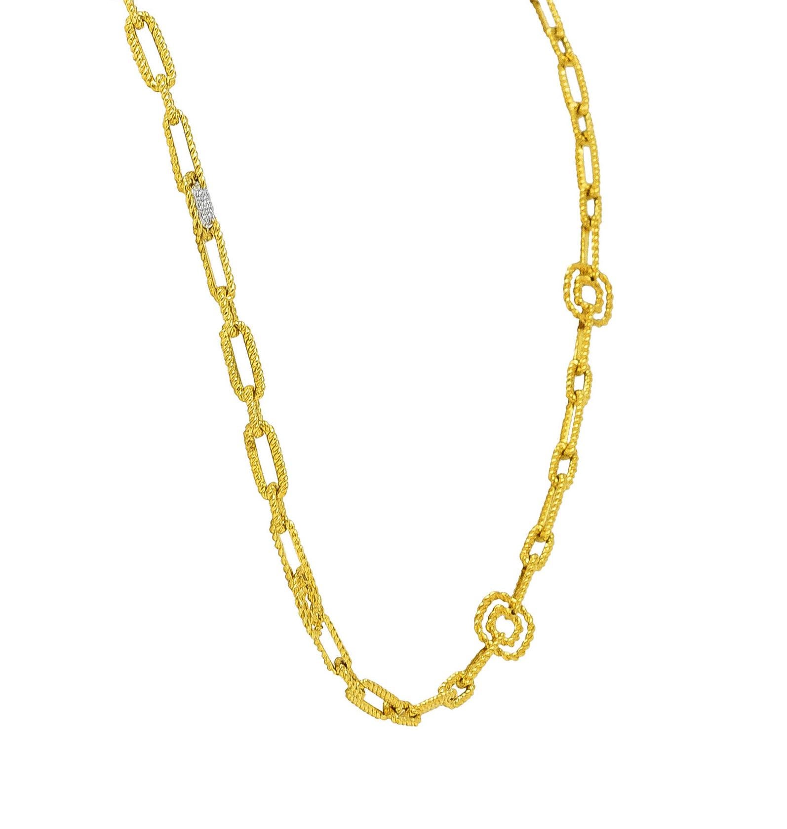 Contemporary Roberto Coin Vintage Diamond Two-Tone 18 Karat Gold Twisted Rope Chain Necklace