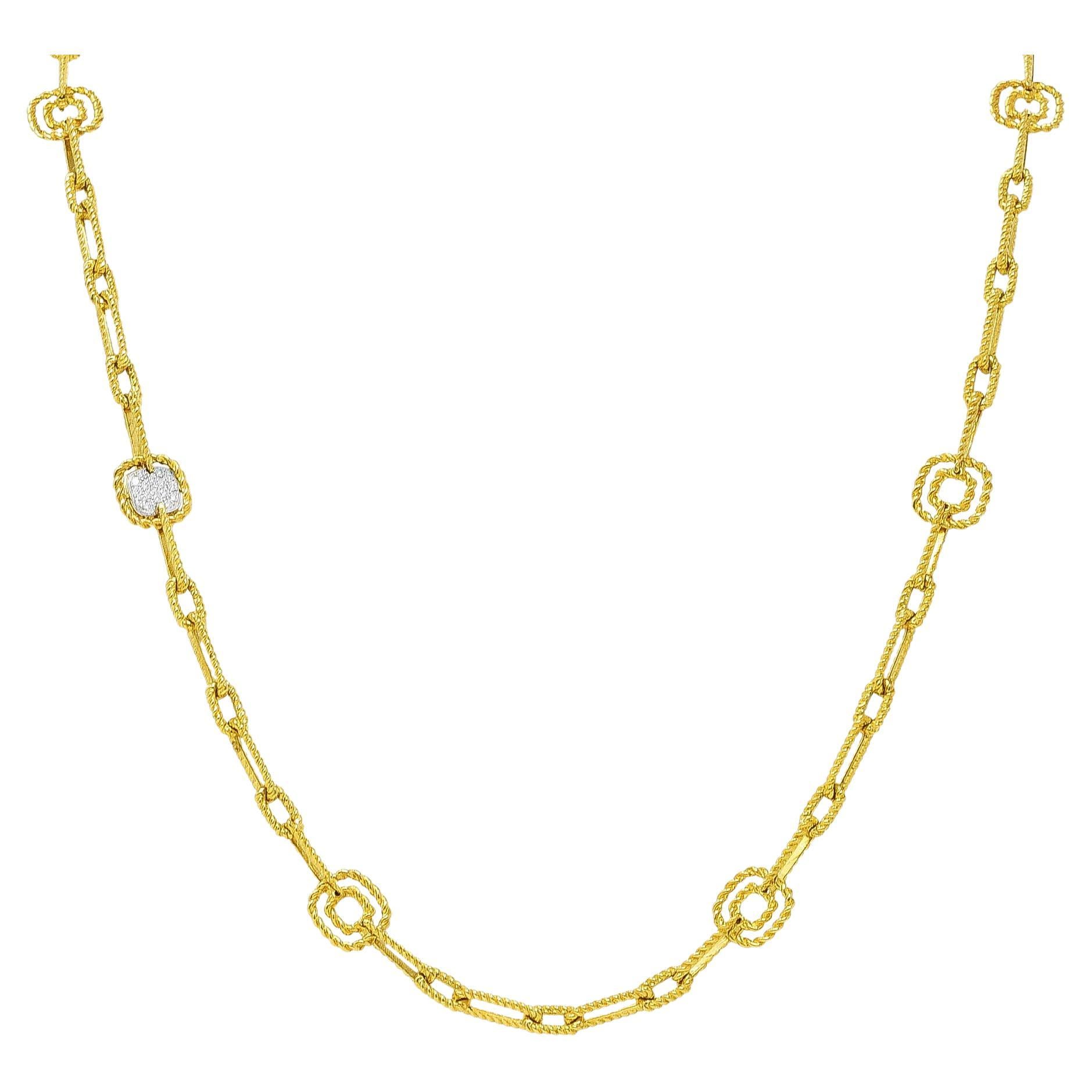 Roberto Coin Vintage Diamond Two-Tone 18 Karat Gold Twisted Rope Chain Necklace