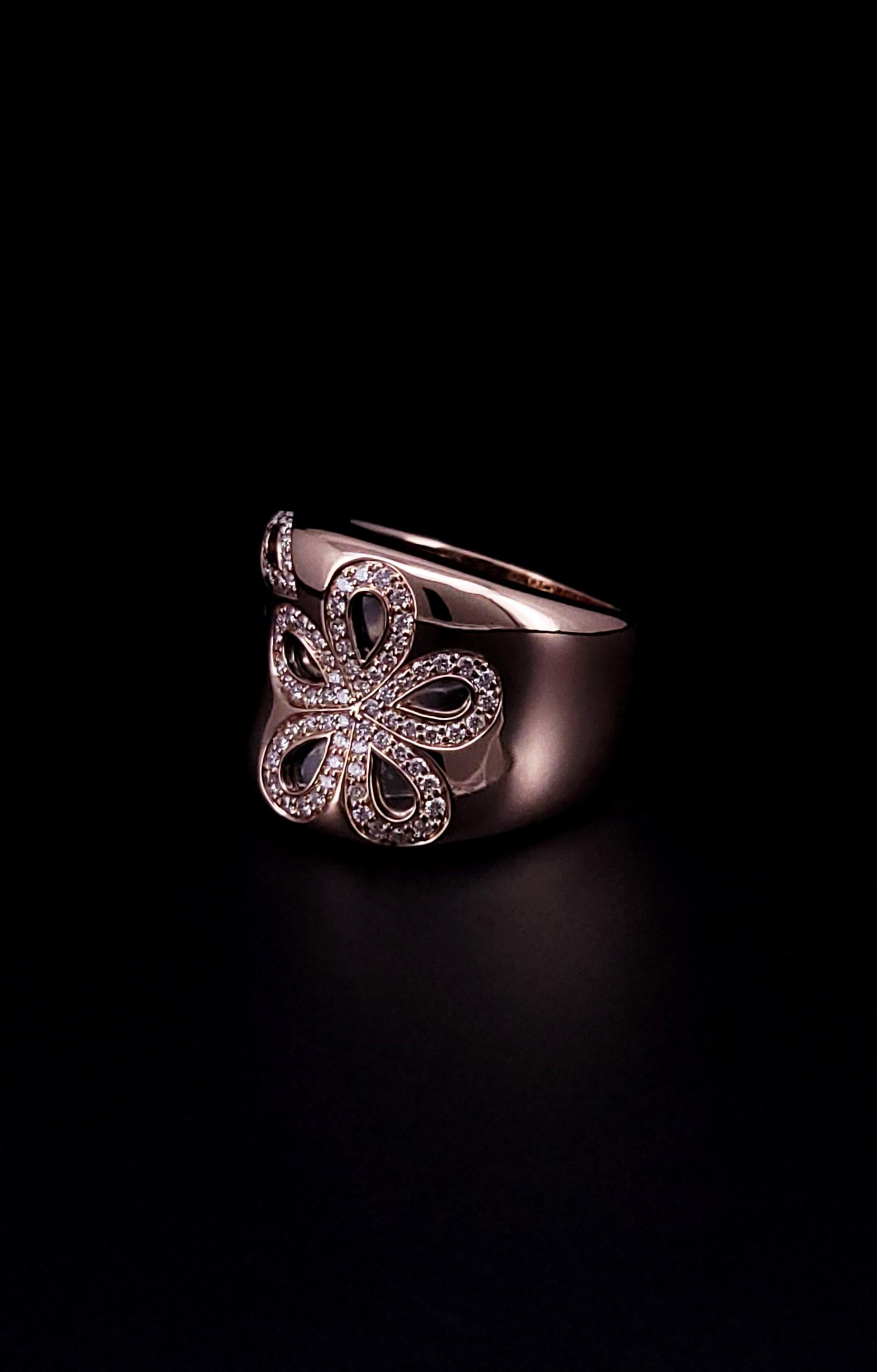 Femenino o masculino Roberto Coin Anillo de oro rosa de 18 quilates con banda metálica vintage Fantasia Diamond Daisy en venta