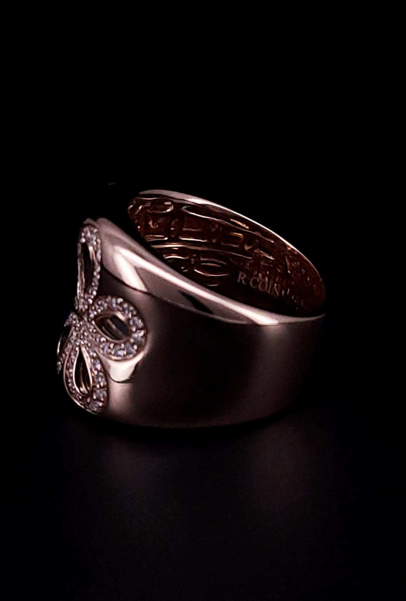 Roberto Coin Anillo de oro rosa de 18 quilates con banda metálica vintage Fantasia Diamond Daisy en venta 1