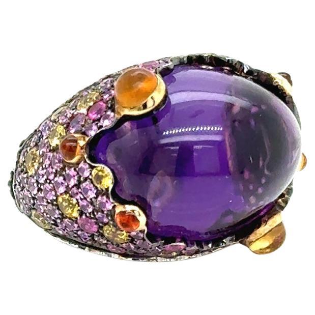 Roberto Coin Vulcano Anello in oro bianco 18Kt Ametista e Zaffiri in vendita