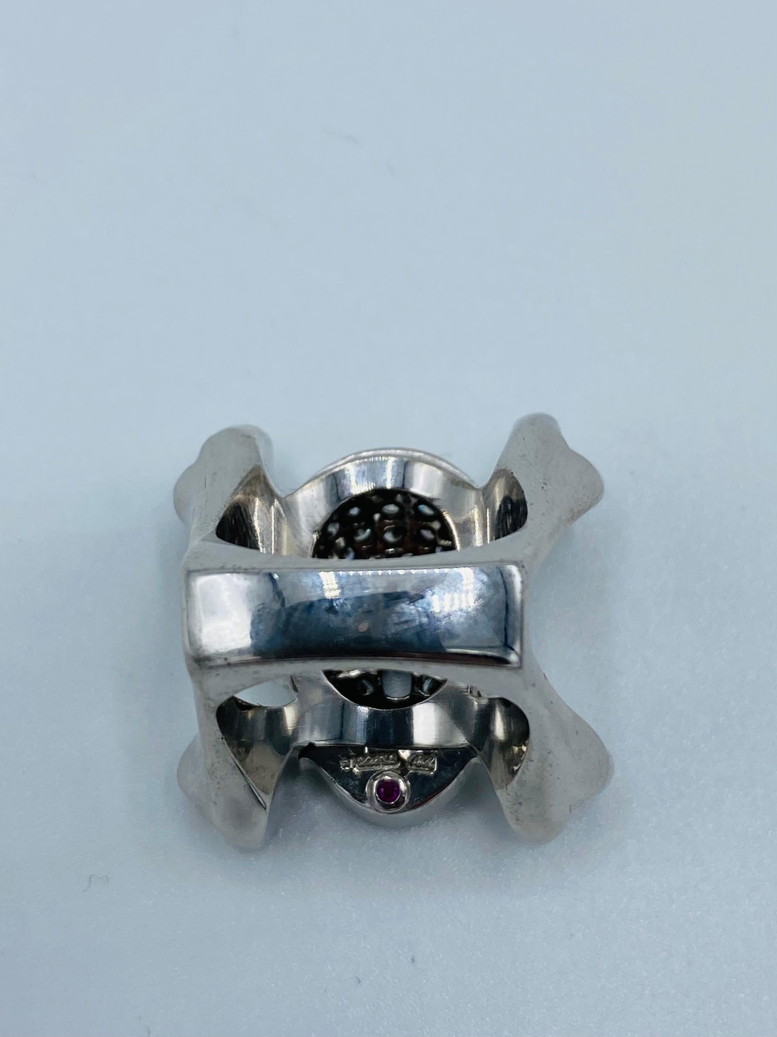 Modern Roberto Coin White Gold and Diamond Scull Ring Size 5