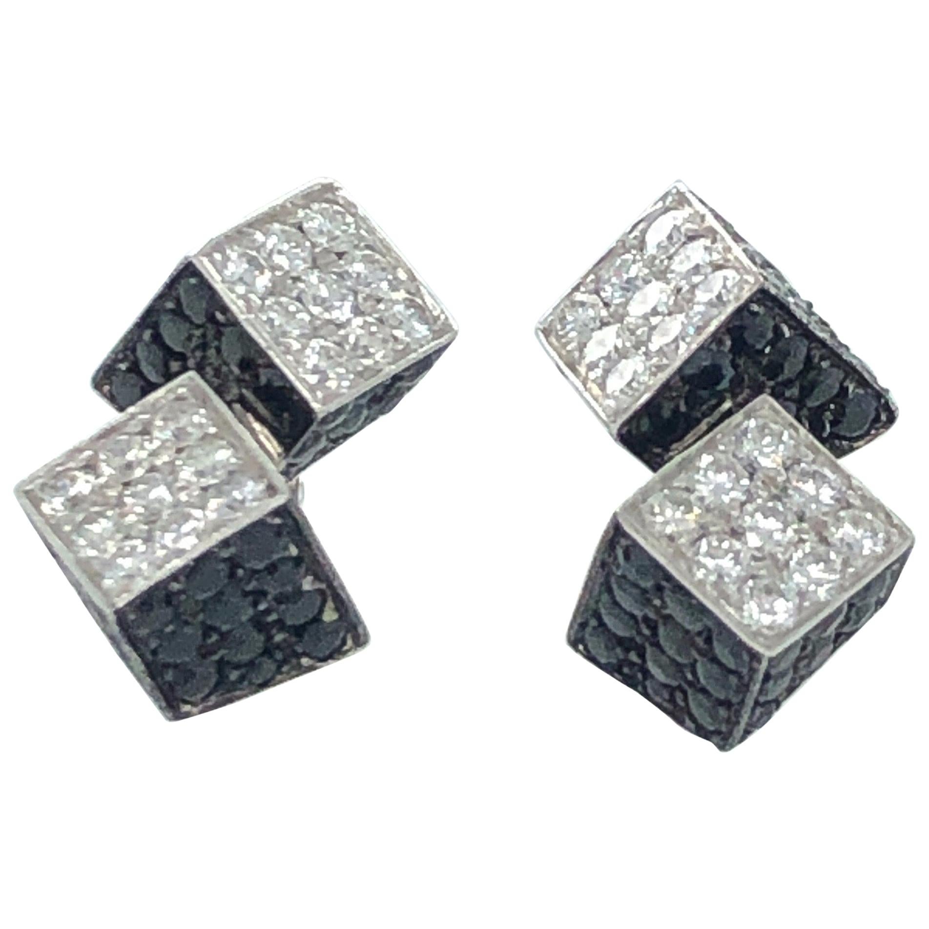 Roberto Coin White Gold Black Sapphire and Diamond Earrings For Sale