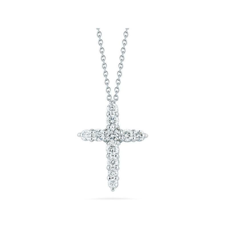 Roberto Coin Cross Pendent with Diamonds 
18k White Gold 
Diamonds 0.39 Carat Total Weight 
Chain Length 18