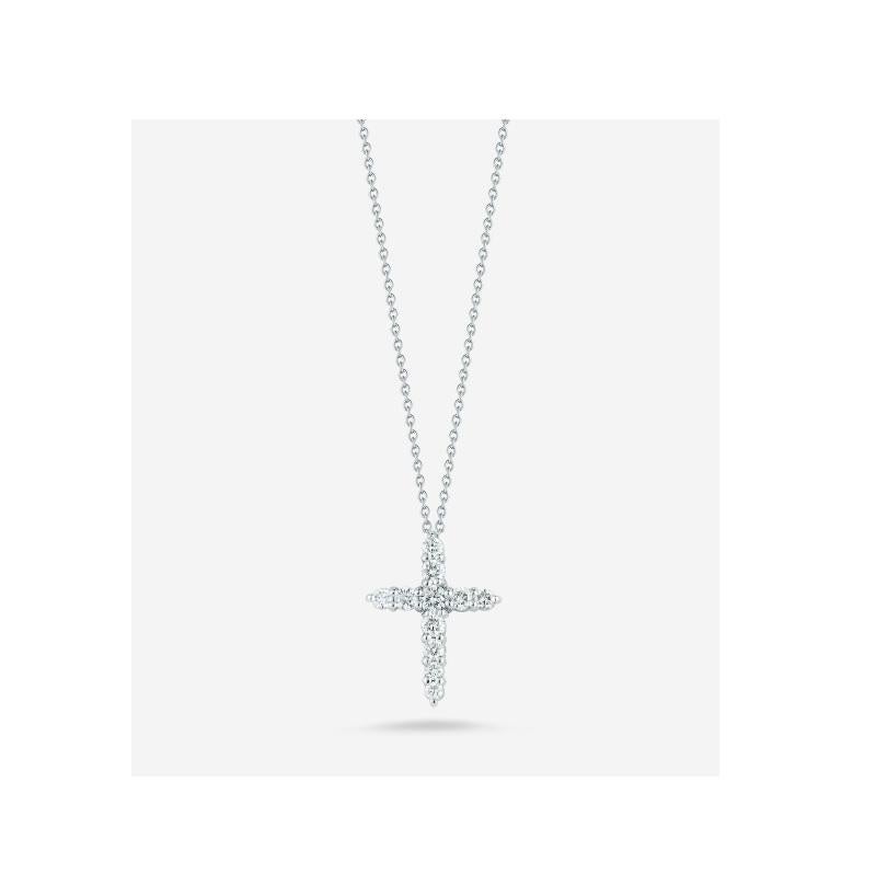 Taille ronde Pendentif croix en or blanc Roberto Coin avec diamants 001857AWCHX0 en vente