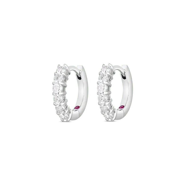 Round Cut Roberto Coin White Gold Huggy Earring with Diamonds 001897AWERX0 For Sale