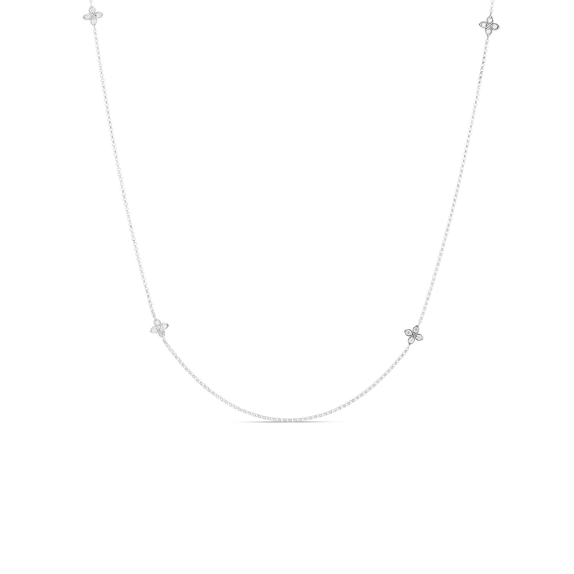 Roberto Coin White Gold Love By The Inch 4 Station Flower Necklace 7773318AW23X In New Condition For Sale In Wilmington, DE