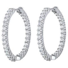 Roberto Coin White Gold Small Inside Outside Diamonds Hoop Earring 001613AWERX0