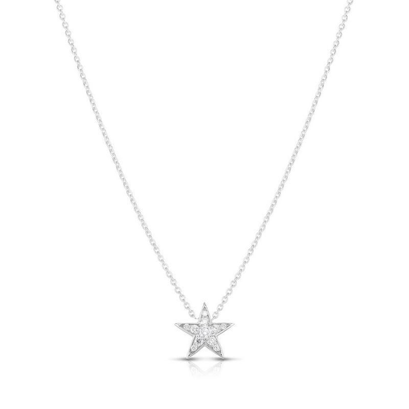 Round Cut Roberto Coin White Gold Star Diamond Pendent 111438AWCHX0 For Sale