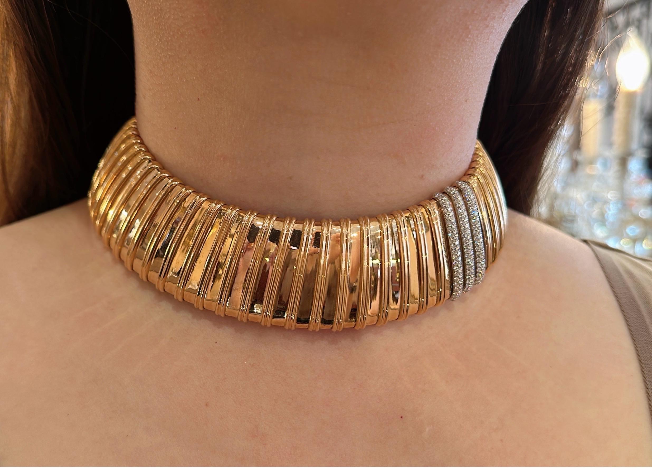 Women's Roberto Coin Wide Choker Necklace with Diamonds 18k Rose Gold For Sale