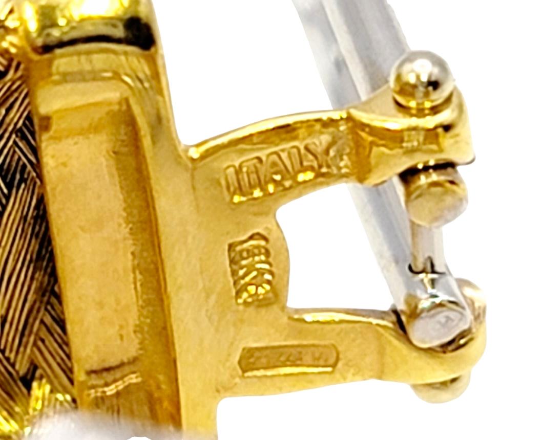 Roberto Coin Woven Mesh 18 Karat Yellow Gold Half Hoop Earrings with Diamonds For Sale 3