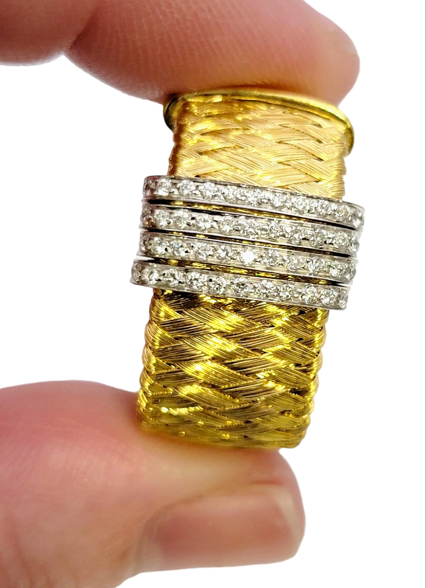 Roberto Coin Woven Mesh 18 Karat Yellow Gold Half Hoop Earrings with Diamonds For Sale 4