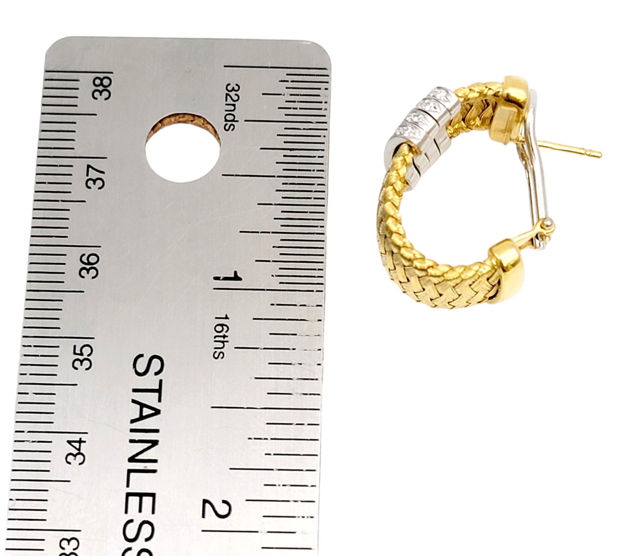 Roberto Coin Woven Mesh 18 Karat Yellow Gold Half Hoop Earrings with Diamonds For Sale 7