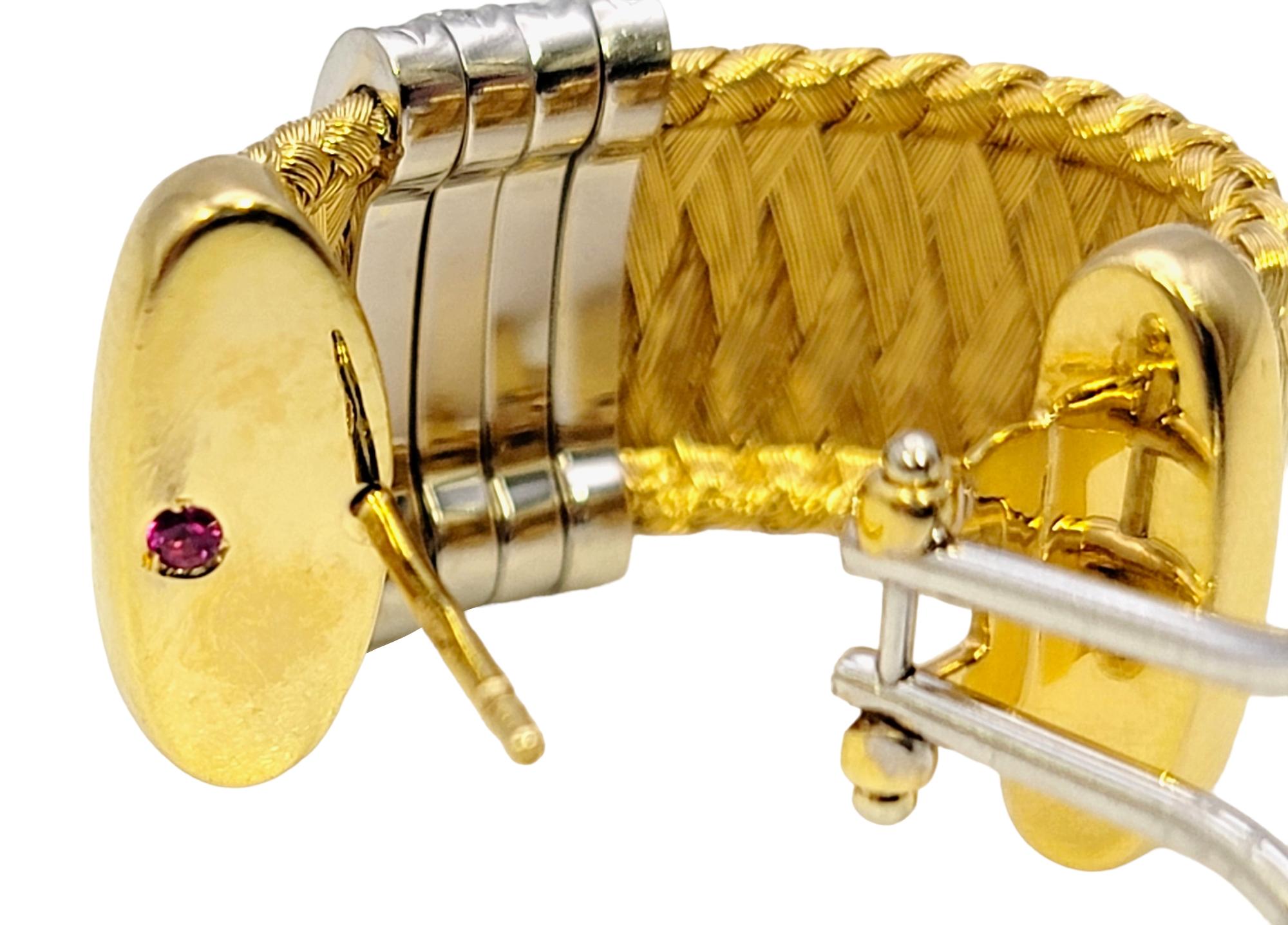 Roberto Coin Woven Mesh 18 Karat Yellow Gold Half Hoop Earrings with Diamonds For Sale 2