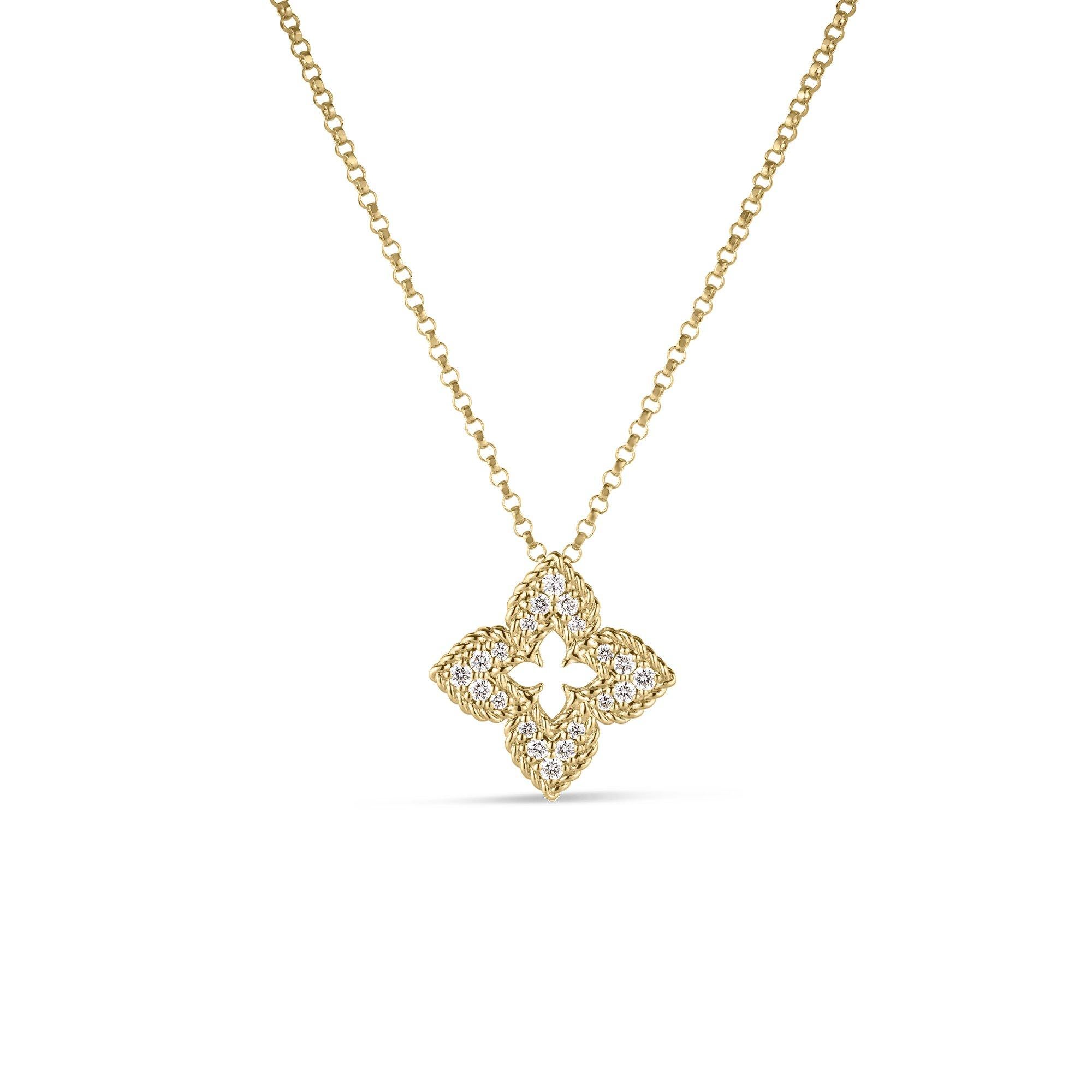 Roberto Coin Yellow Gold 0.15Ct Diamond Venetian Princess Necklace 8883383AYCHX In New Condition For Sale In Wilmington, DE