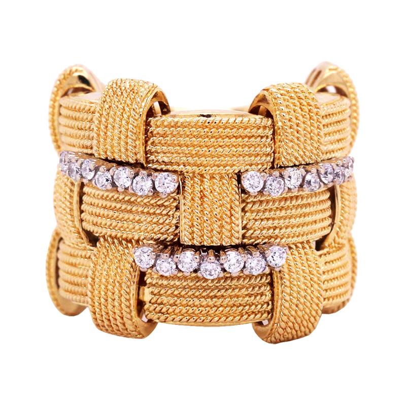 Roberto Coin Yellow Gold and Diamond Twisted Ring
