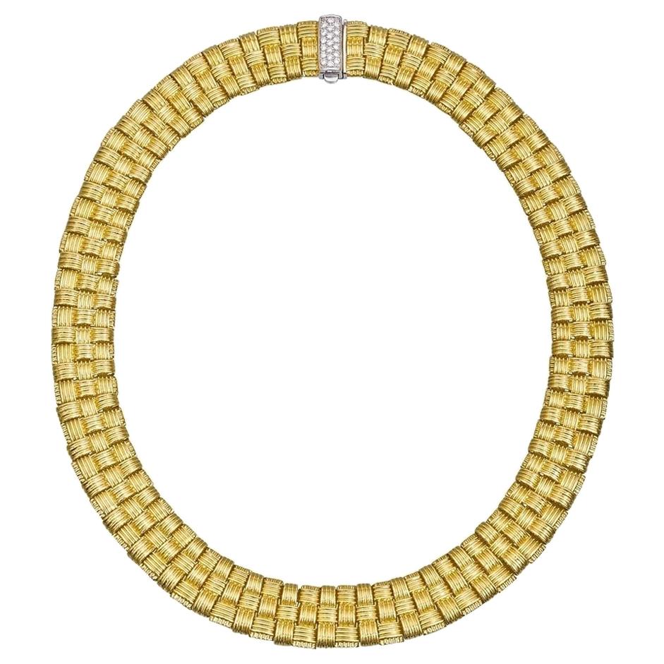 Roberto Coin Yellow Gold Appassionata Three-Row Collar Woven Link Necklace
