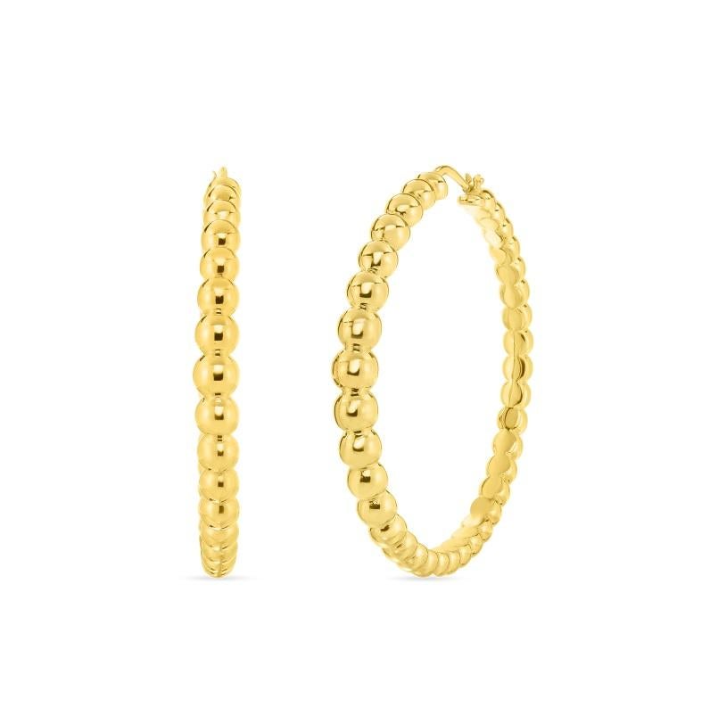Roberto Coin Yellow Gold Bead Hoop Earring 6740584AYER0 In New Condition For Sale In Wilmington, DE