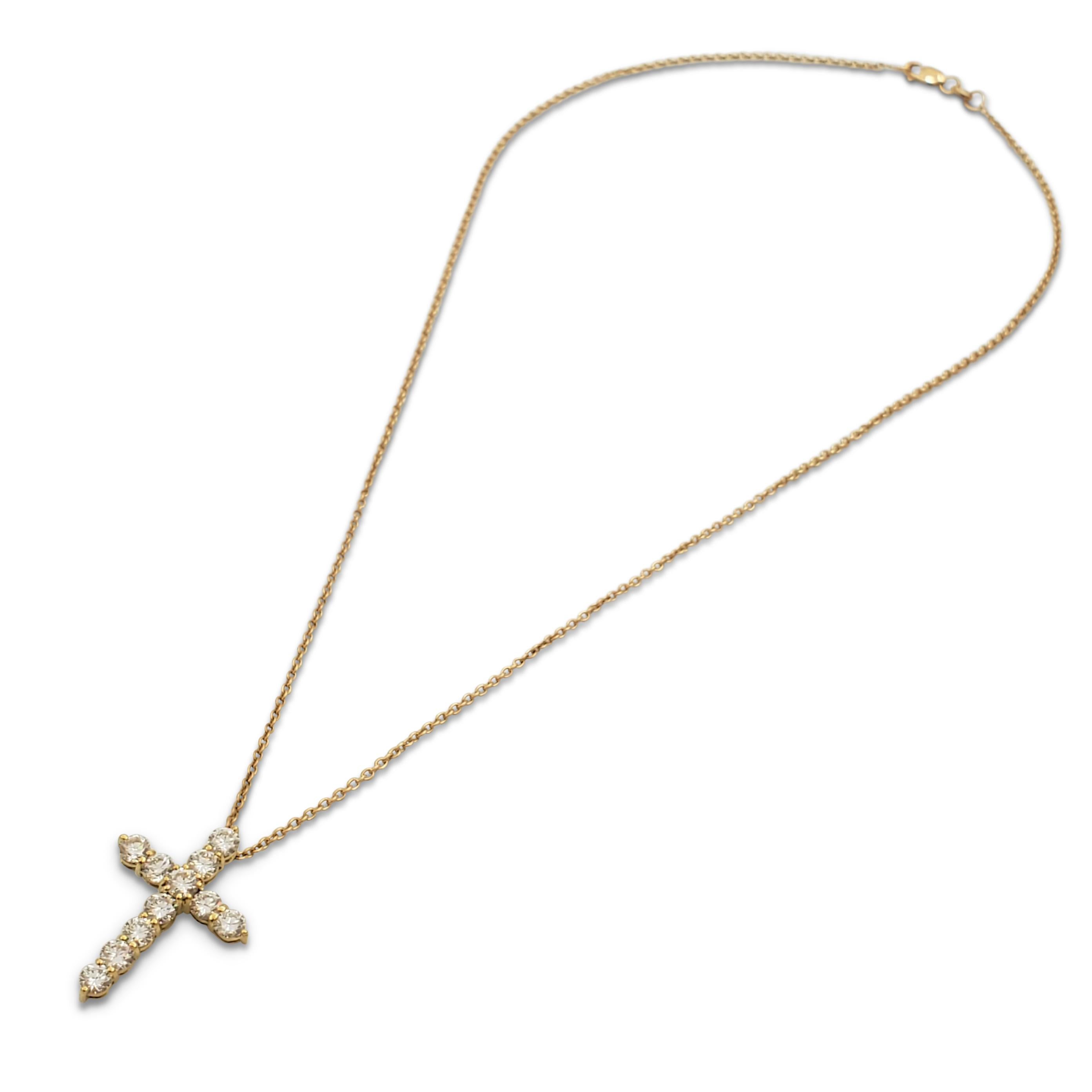 Round Cut Roberto Coin Yellow Gold Diamond Cross Pendant Necklace