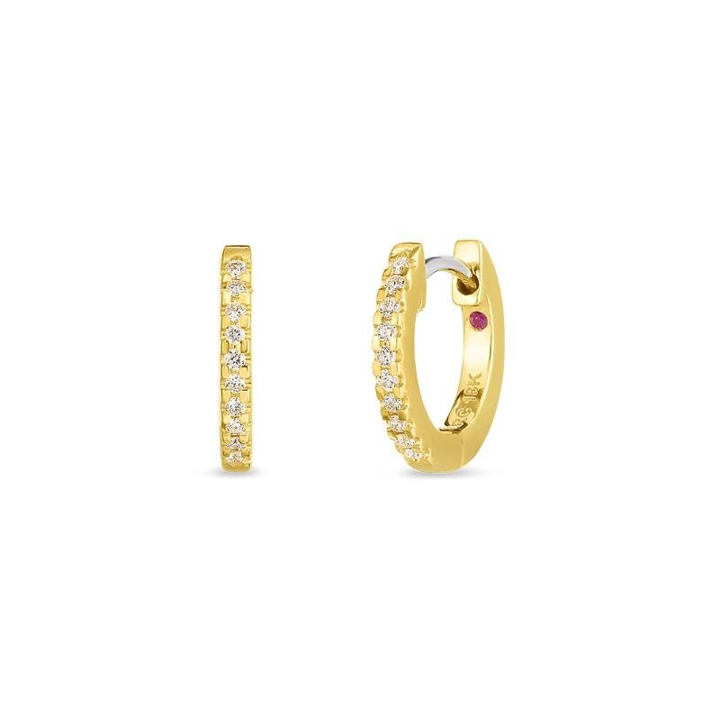 Round Cut Roberto Coin Yellow Gold Diamond Hoops 002072AYERX0 For Sale