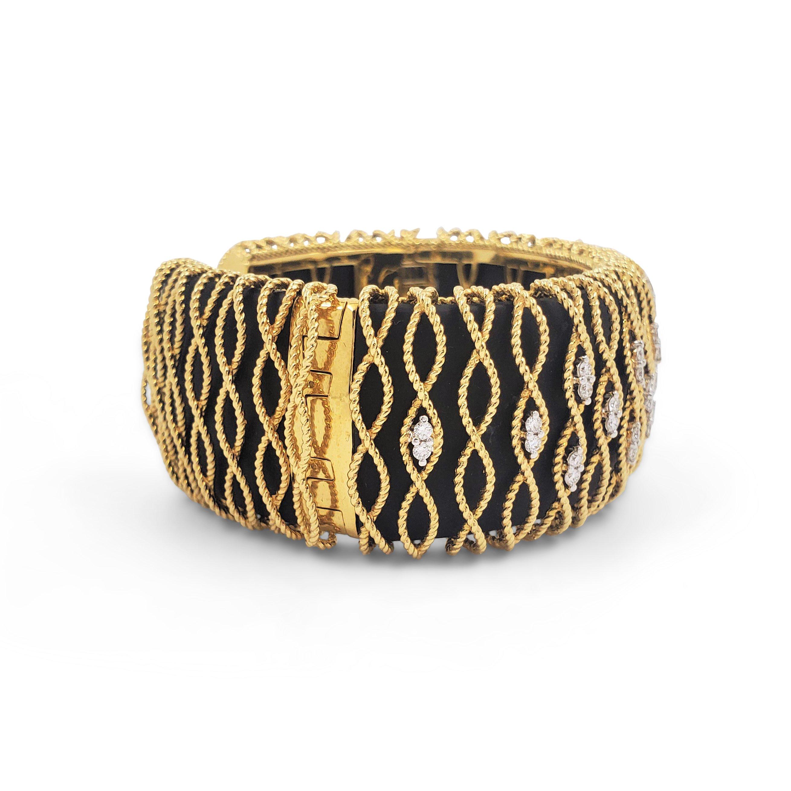 Roberto Coin, Yellow Gold, Diamonds, Wood Cuff Bracelet In Excellent Condition In New York, NY