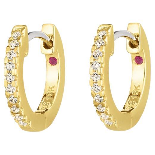 Roberto Coin Yellow Gold Extra Small Diamond Hoop Earring 002026AYERX0 For Sale