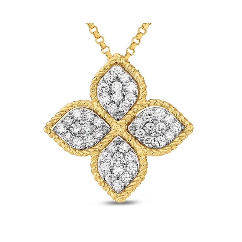 Roberto Coin Large Pendant with Diamonds
Diamonds 0.45 total weight 
18″ Gold Chain
7771369AJCHX

