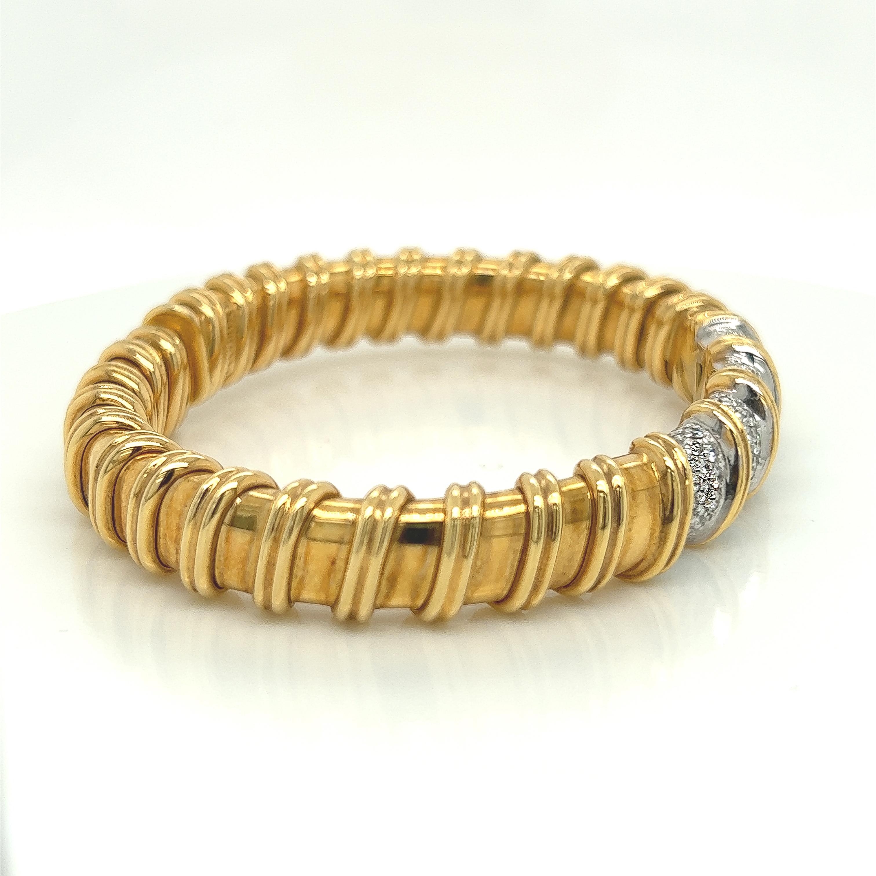Women's Roberto Coin Yellow Gold Nabucco 2.08cts Diamond Flex Bangle Bracelet For Sale