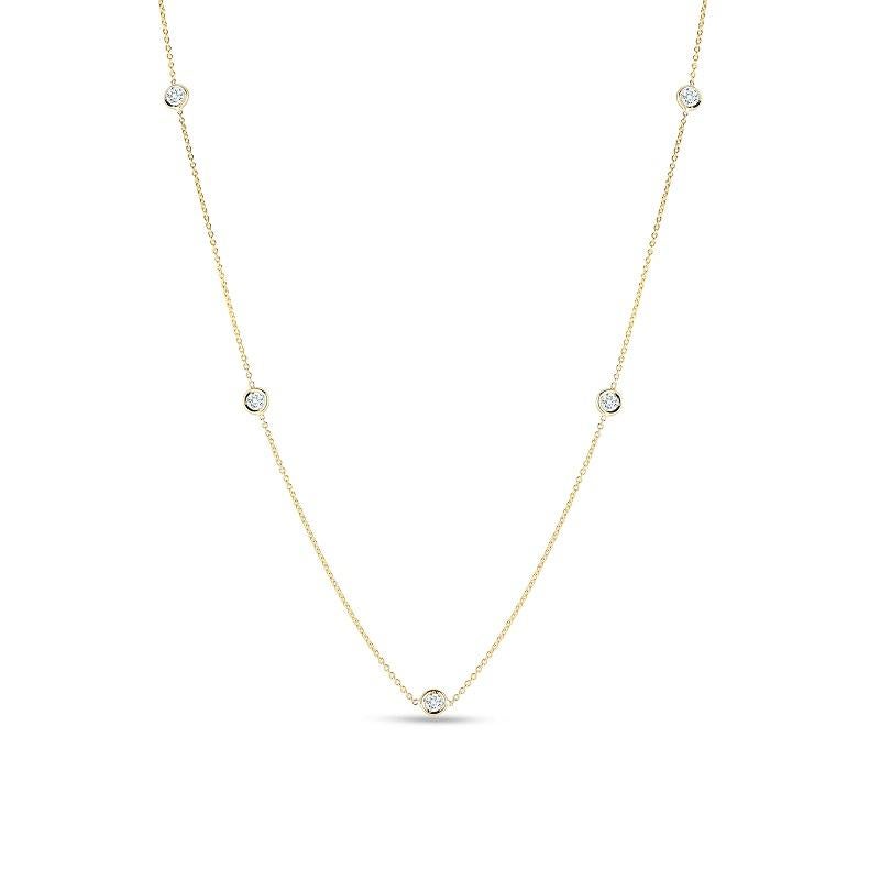Round Cut Roberto Coin Yellow Gold Necklace with 5 Diamond Station 001316AYCHD0