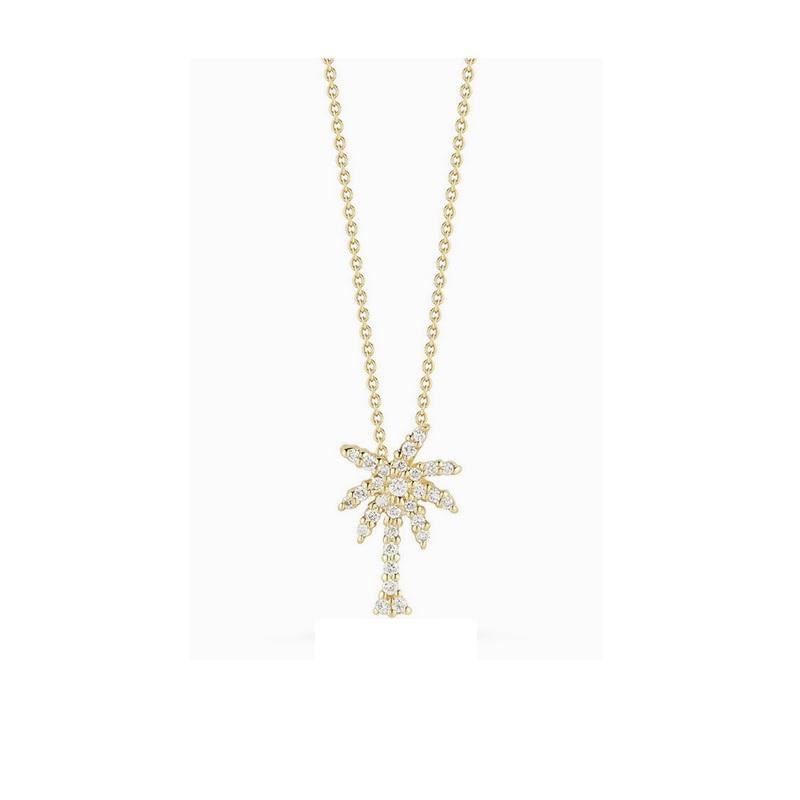 Small Palm Tree Pendant with Diamonds
18kt Gold
16″ long with a 2″ extender with a lobster clasp. 
Pendant length .5″ long
Approx. 0.18 total carat weight of Diamond
001236AYCHX0

