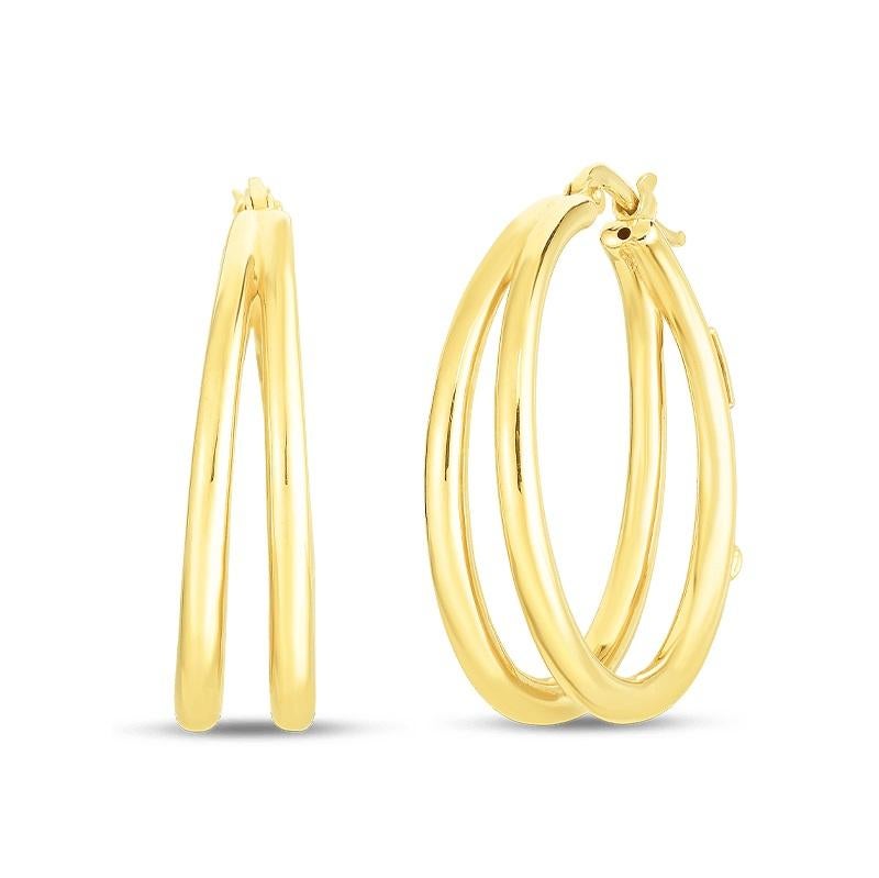 Roberto Coin Yellow Gold Thin Double Hoop Earring 6740626AYER0 In New Condition For Sale In Wilmington, DE