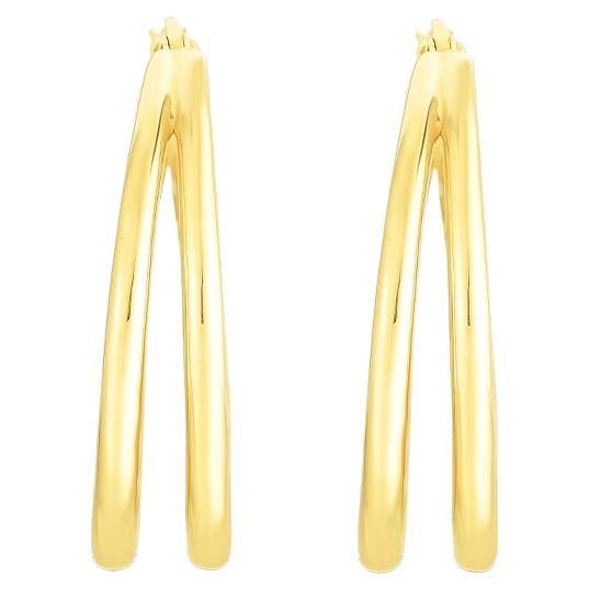 Roberto Coin Yellow Gold Thin Double Hoop Earring 6740626AYER0 For Sale