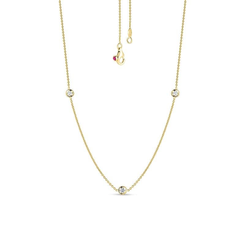 Round Cut Roberto Coin Yellow Gold three Diamond station Necklace 001317AYCHD0 For Sale