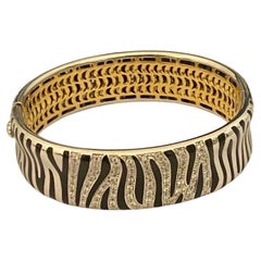 Roberto Coin Zebra collection bangle. Two Tone 18k yellow & white gold & enamel