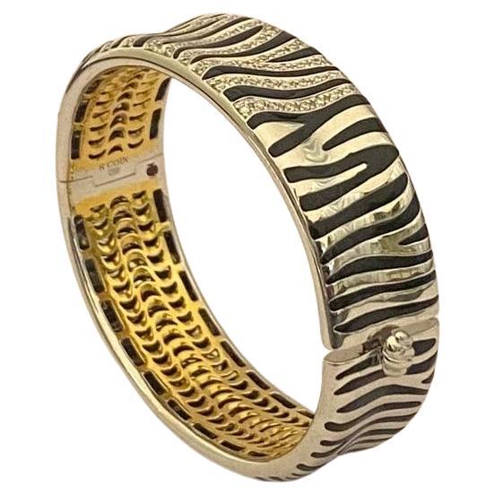Moderne Bracelet de la collection Zebra de Roberto Coin. Deux tons or jaune et blanc 18k et émail en vente