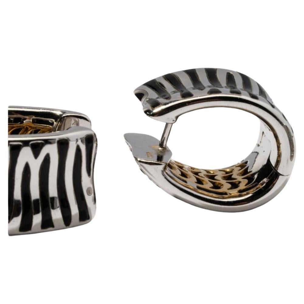 Modern Roberto Coin Zebra collection Earrings Two Tone 18k Yellow & White gold & enamel For Sale