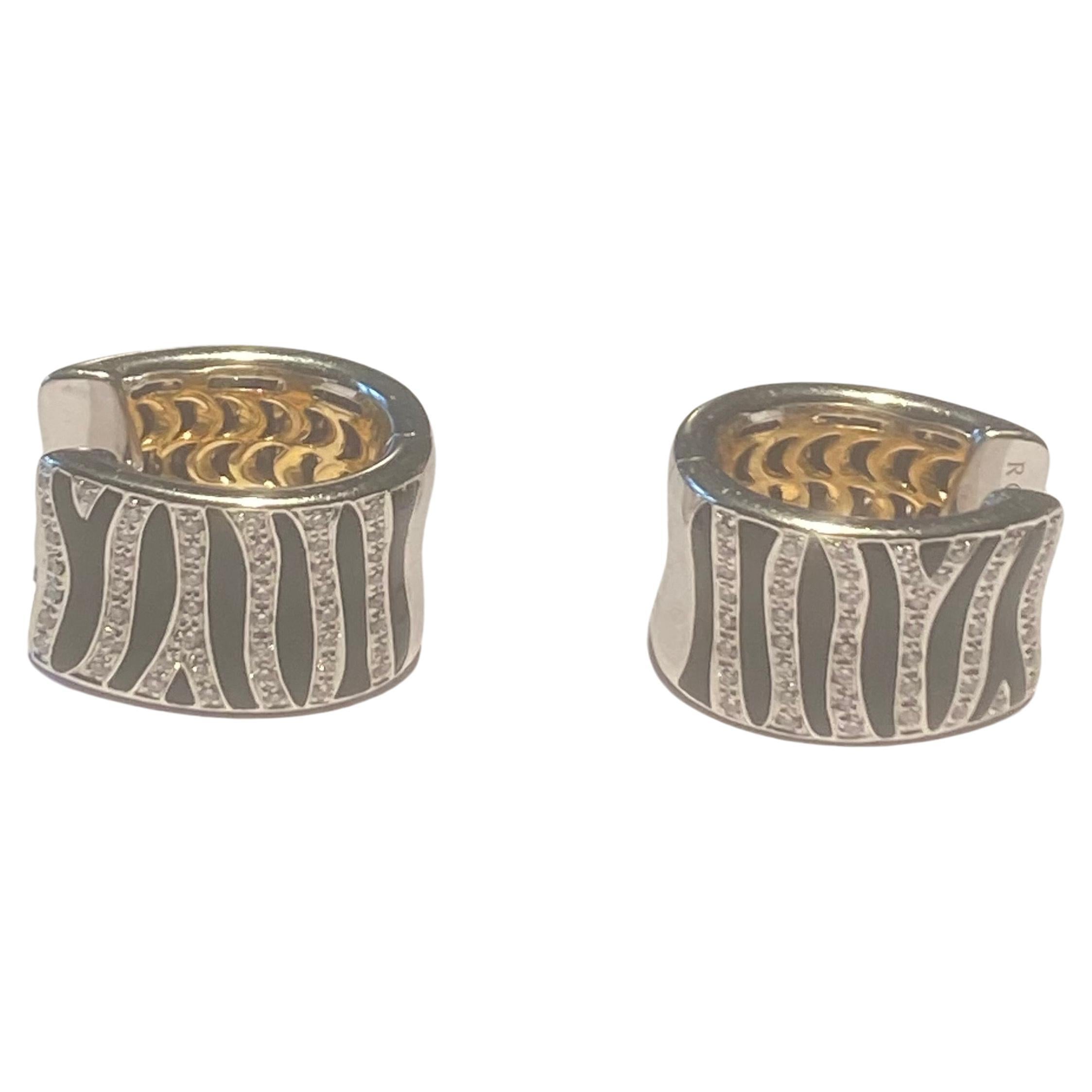 Roberto Coin Zebra collection Earrings Two Tone 18k Yellow & White gold & enamel In Excellent Condition For Sale In Kenley surrey, GB