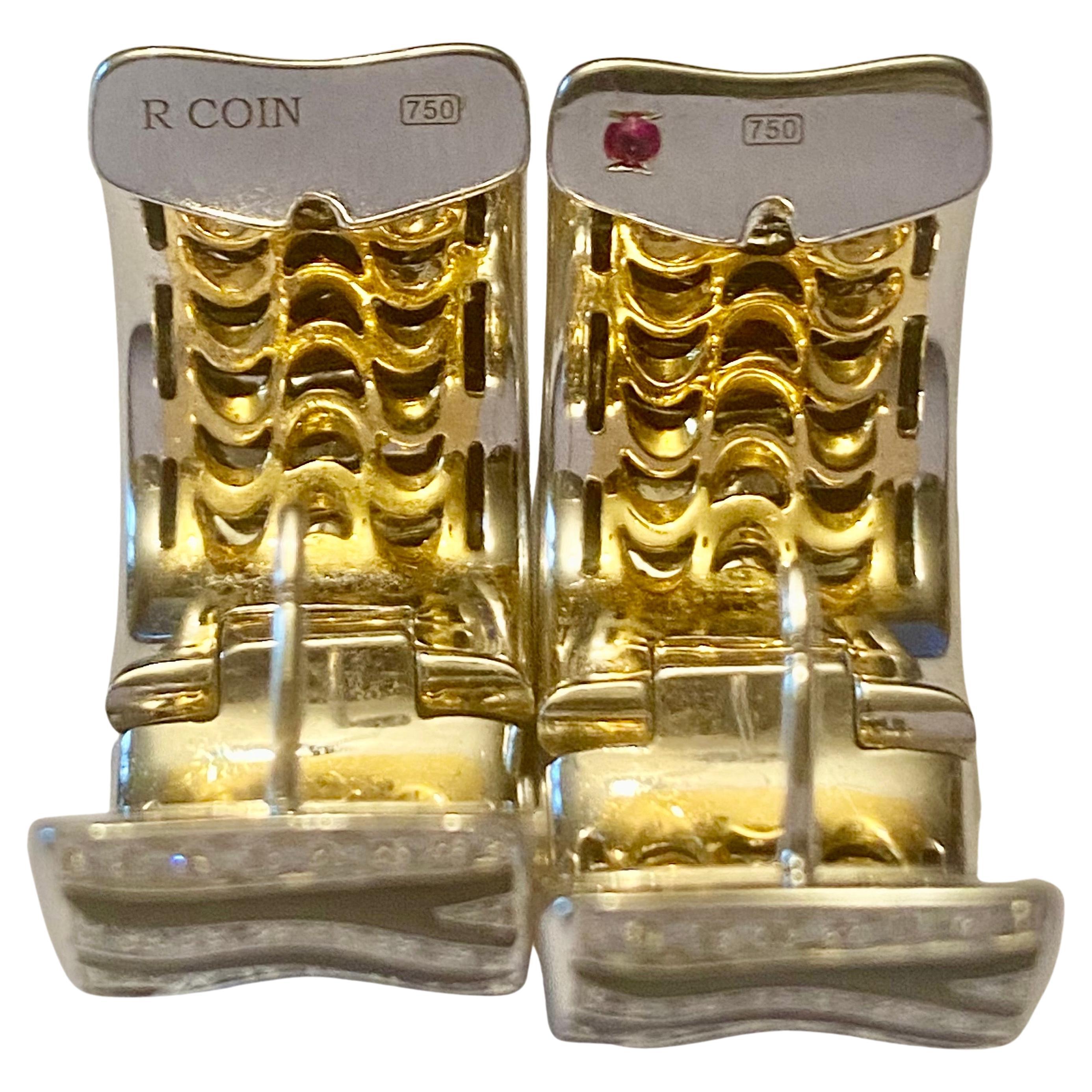 Roberto Coin, collection Zebra, boucles d'oreilles bicolores en or jaune et blanc 18 carats et émail Pour femmes en vente