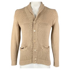 ROBERTO COLLINA Size L Beige Knit Cotton Shawl Collar Cardigan