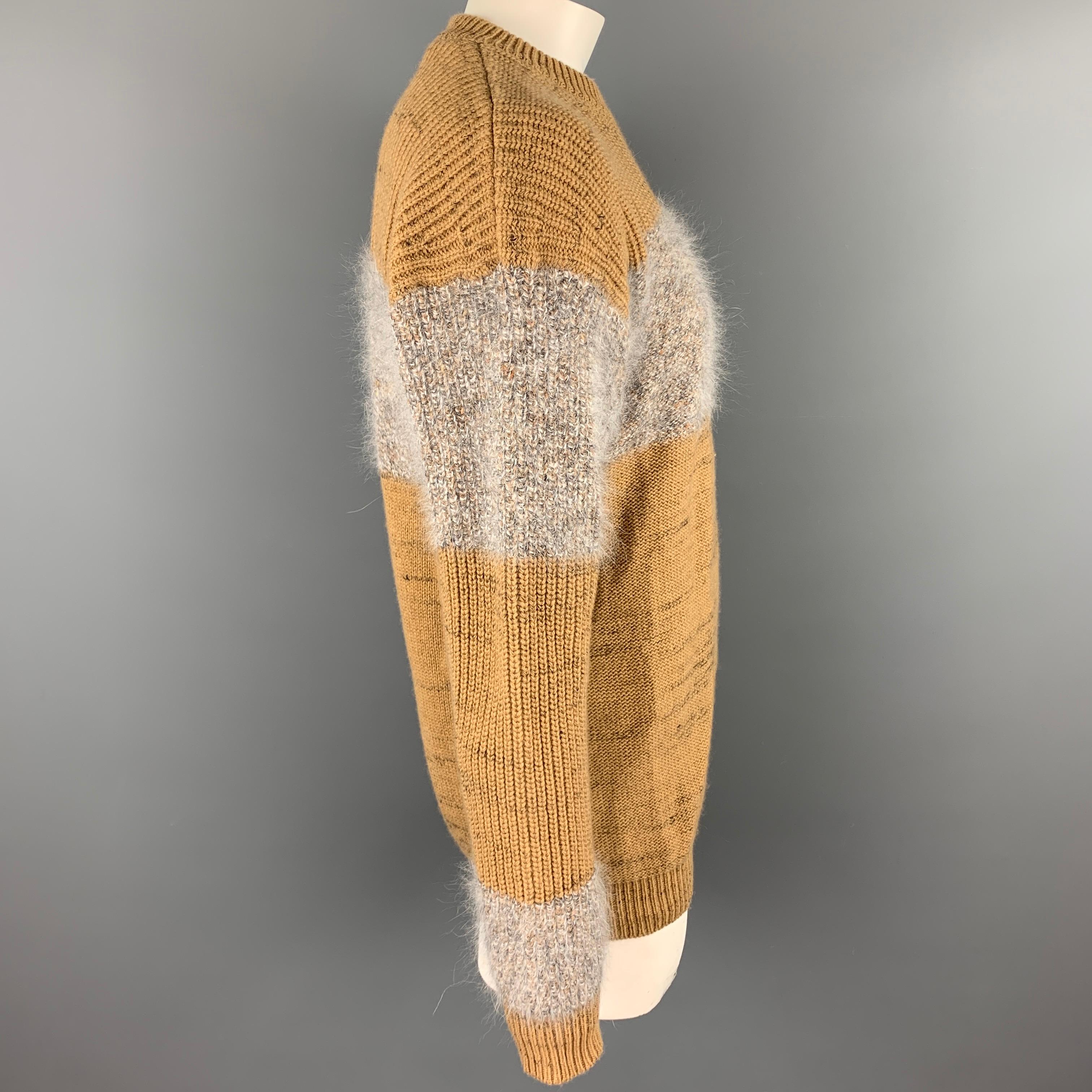 Brown ROBERTO COLLINA Size L Tan & Grey Knitted Wool Blend Crew-Neck Sweater