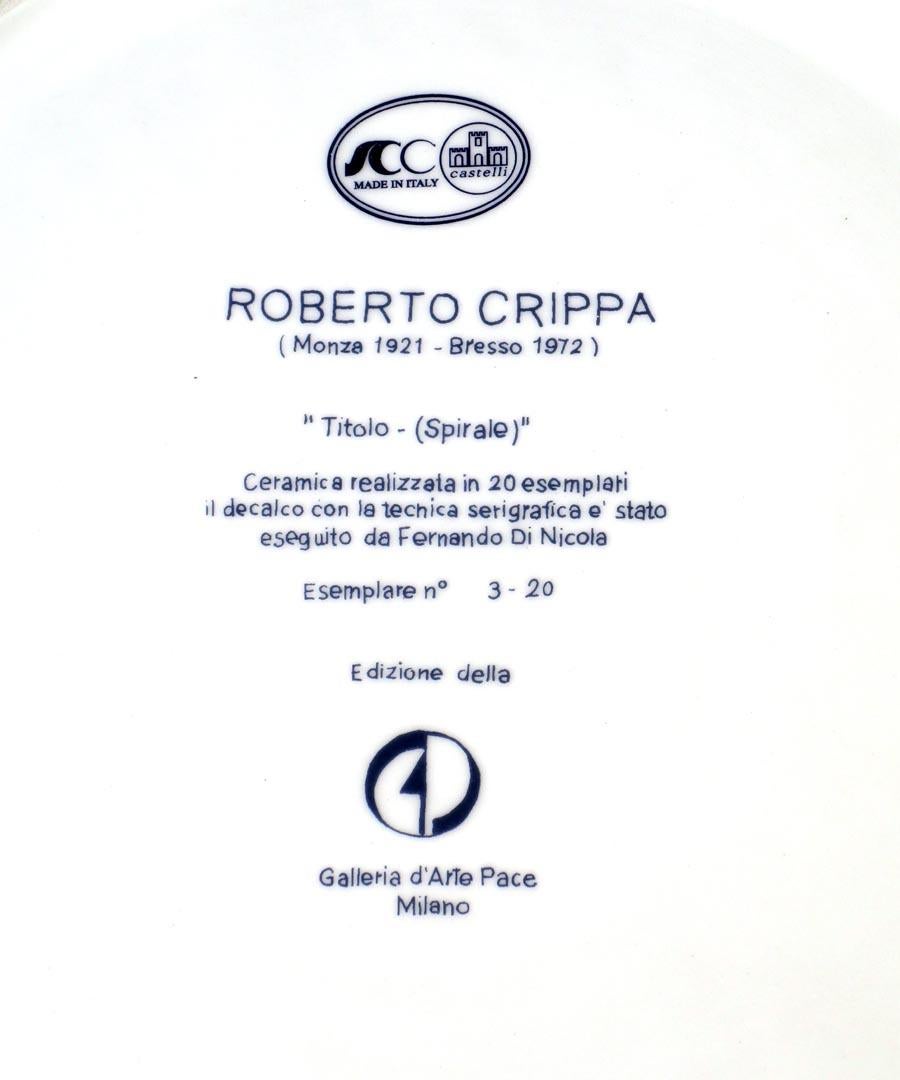 italien Roberto Crippa «pirale », 1950, édition limitée Assiette en céramique Galleria Pace 3/20 en vente