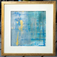 Blue and Green Gestural Abstract with Yellow Accents