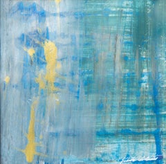 Blue and Green Gestural Abstract with Yellow Accents