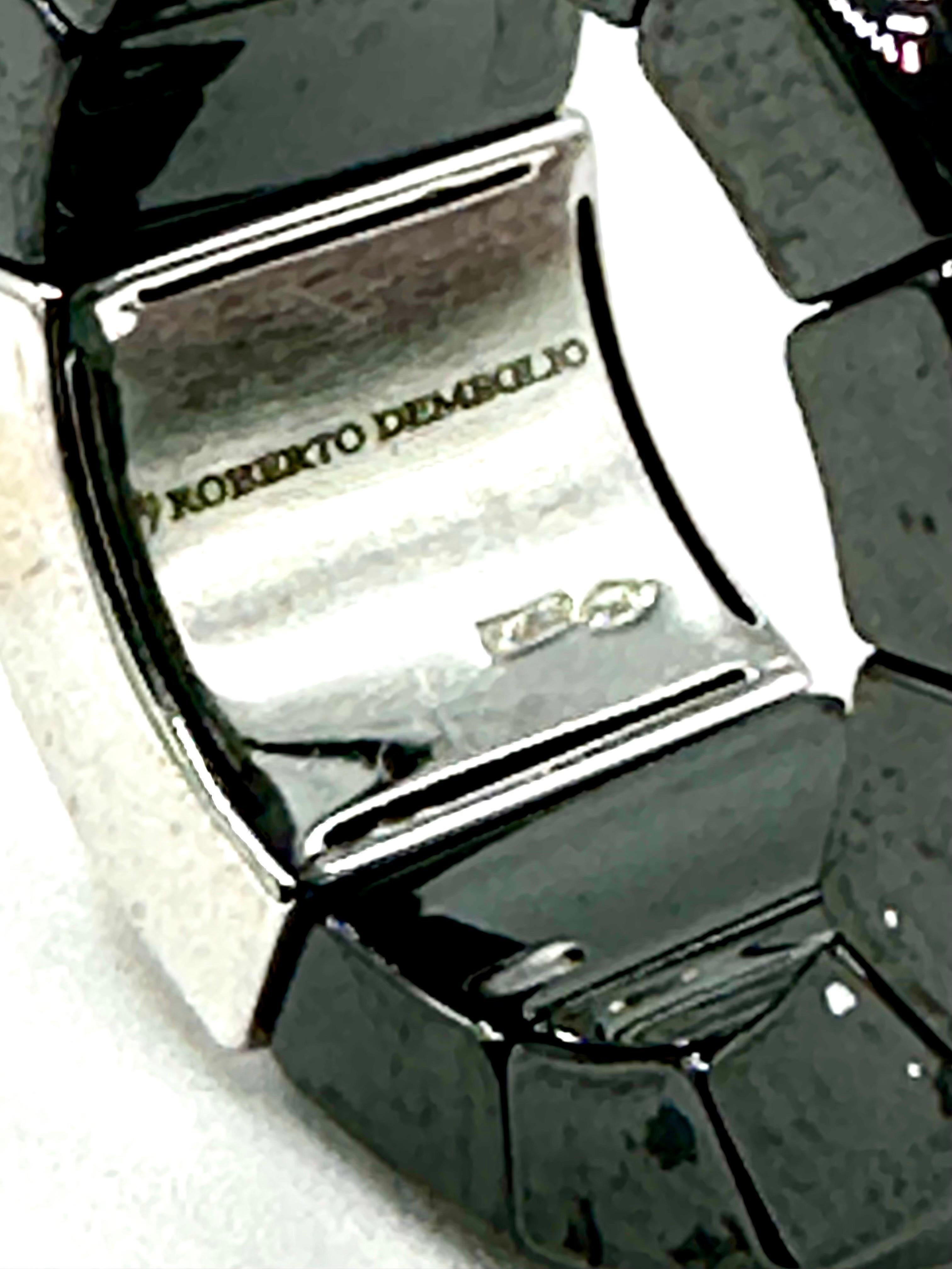 Roberto Demeglio 1.00 Carat Diamond White Gold and Ceramic Link Stretch Ring In Excellent Condition For Sale In Chevy Chase, MD