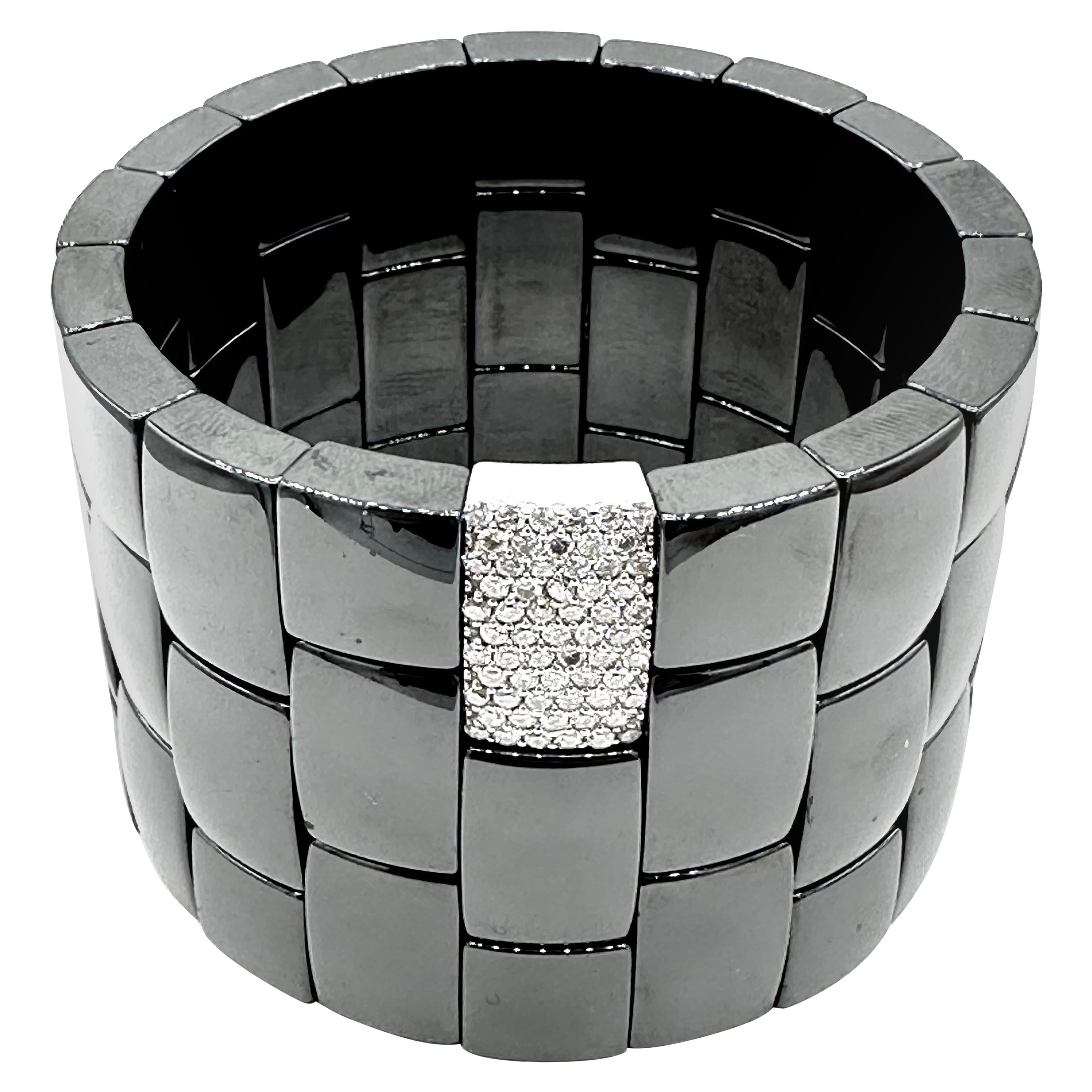 Roberto Demeglio Pulsera elástica de oro blanco y cerámica de 1,22 quilates de diamantes