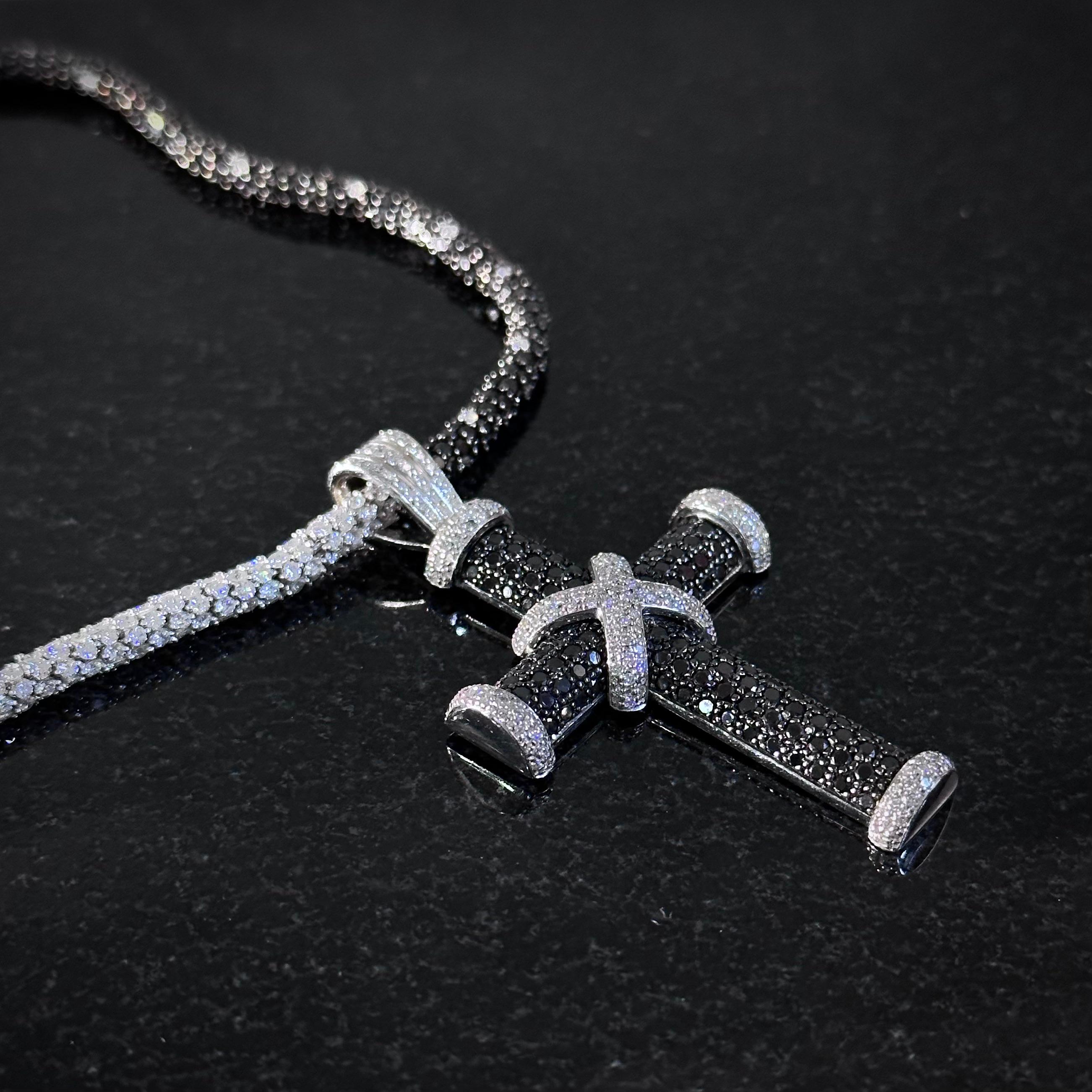 Roberto Demeglio 16ct Colorless Black Diamond Cross Necklace/Bracelet White Gold For Sale 2