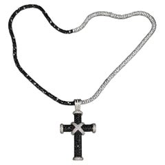 Roberto Demeglio 16 Karat farblose schwarze Diamant-Kreuz-Halskette/Armband aus Weißgold